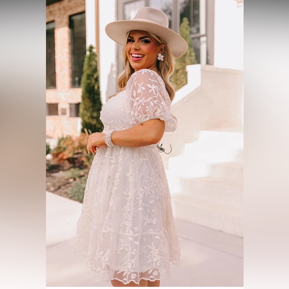 Shop Impressions Embroidered Mini Dress Cream - Picture 4 of 5